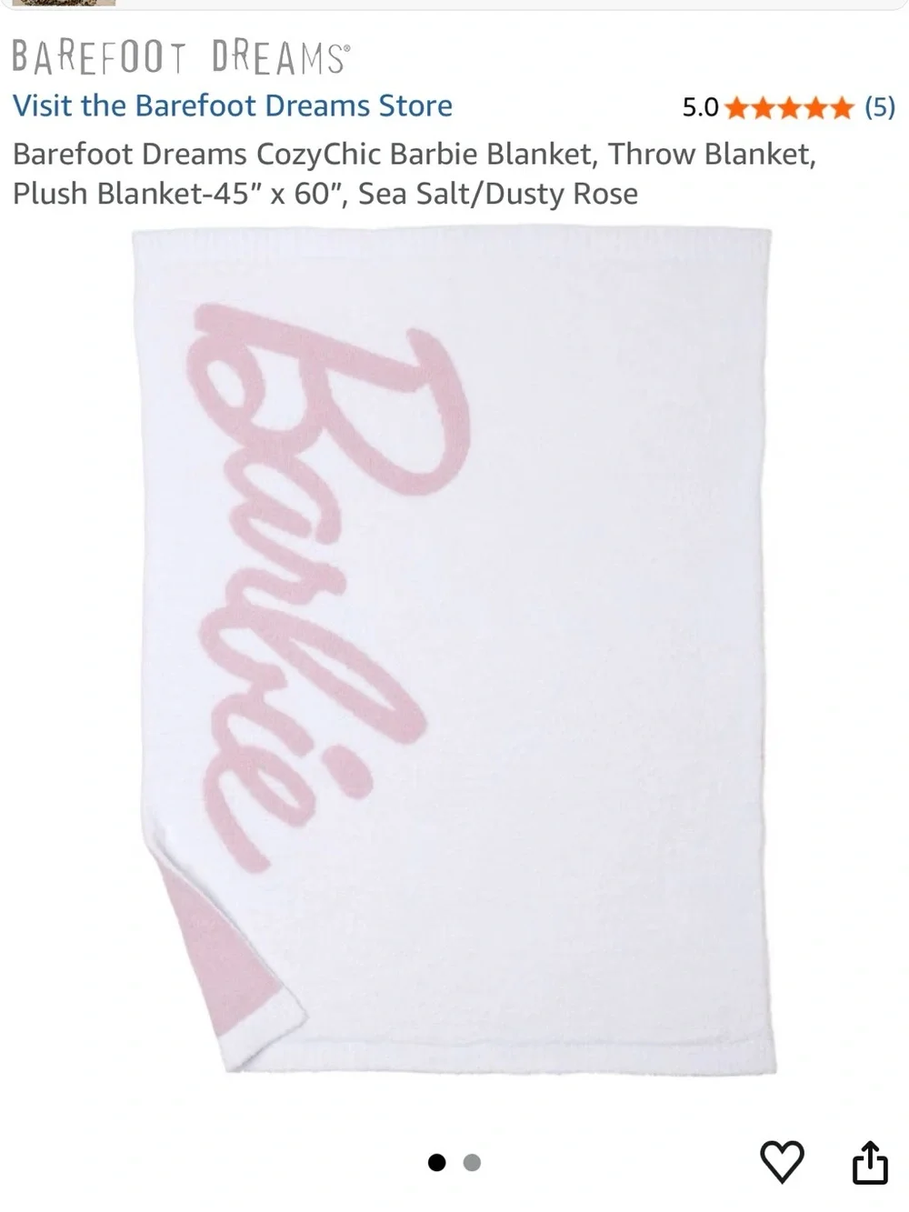 NWT Barefoot Dreams Dusty Rose & Sea Salt CozyChic Barbie Throw Blanket
